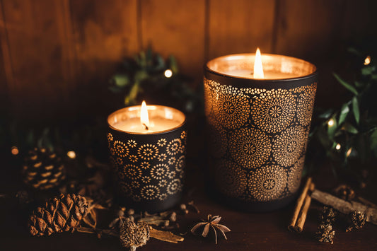 Gorgeous Matariki mid-winter Christmas inspired candles - Matte Black vessels with etched patterns on the outside and metallic bronze inners. In both Small 200ml and Large 600ml vessels. Both have our stunning winter fragrance “Winter Wonderland” which has notes of cinnamon, clove, orange, pine, and vetiver essential oils. Small vessel: 200ml. Large vessel: 600ml.